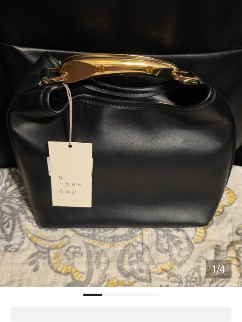 A New Day Black Faux-Leather Top Handle Bag with Gold Hardware